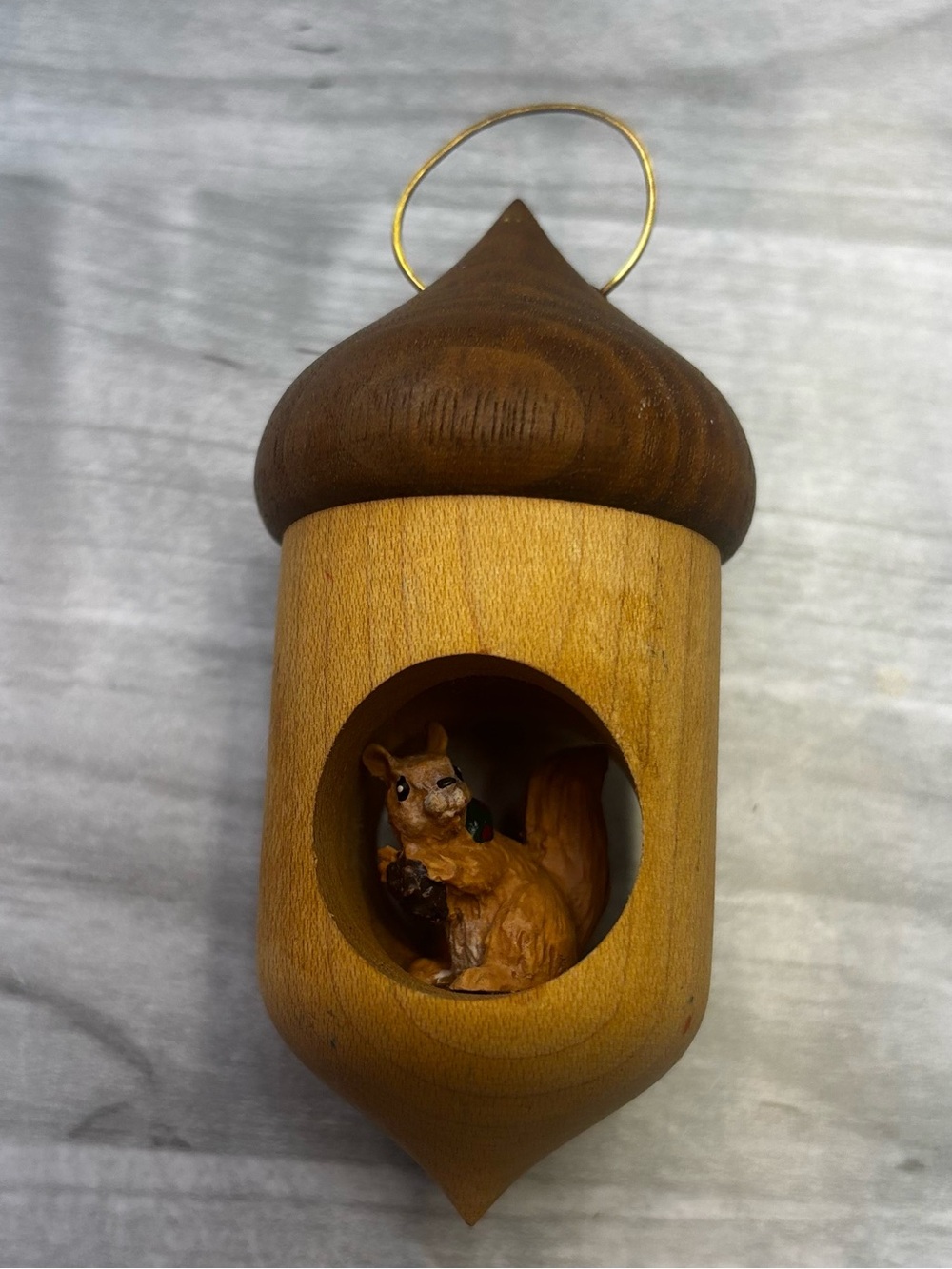 Vintage Brown and Tan Acorn Ornament with Squirrel
